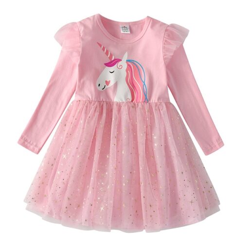 VIKITA Girls Princess Dresses Kids Cartoon Vestidos Children Autumn Dress Kids Dress for Girls Long Sleeve Unicorn Dresses