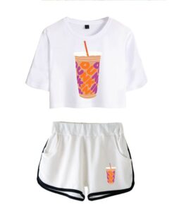 New Charli DAmelio Ice Coffee Splatter Women Two Piece Set Shorts+lovely T-shirt Sexy charli damelio merch Sport suit Girl