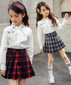 Kids vintage pleated skirt for girl plaid cotton skirts school clothes spring autumn teenager girl skirt children clothing 3-14Y