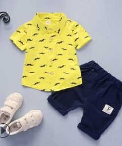 2020 New Baby Shirt Clothing Set Boys Girls Cute Summer Casual Wear Set Cartoon Mustache Top Denim Set Children's Clothes 1-4 Ye