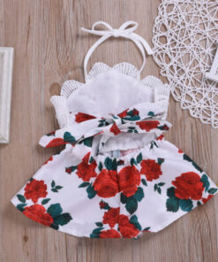 Pudcoco Summer Newborn Baby Girl Clothes Sleeveless Lace Flower Print Strap Romper Jumpsuit One-Piece Outfit Summer Clothes