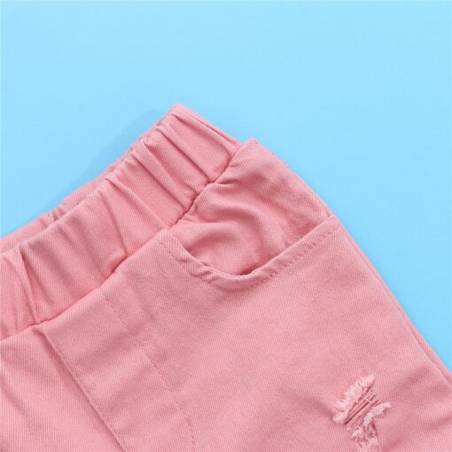 2020 Children Girl Pink Flare Pants Toddler Kids Baby Solid Holes Ripped Boot Cute Flare Long Pants Denim Bell-bottomed Trousers
