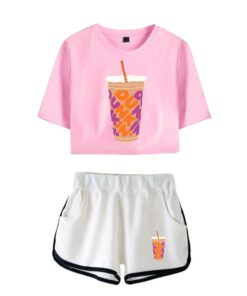 New Charli DAmelio Ice Coffee Splatter Women Two Piece Set Shorts+lovely T-shirt Sexy charli damelio merch Sport suit Girl