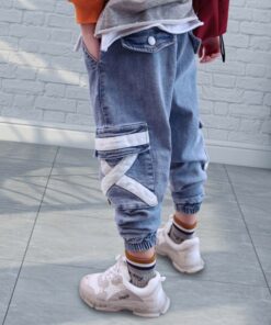 Hip Hop Boys Side Pockets Jeans Cargo Harem Pants Kids Jeans 2019 Casual Blue Denim Elastic Waist Jeans Loose Pants Boy Trousers