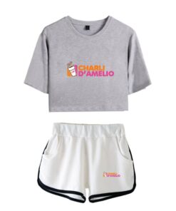 New Charli Damelio Ice Coffee Splatter Women Two Piece Set Shorts+lovely T-shirt Sexy Charli Damelio Merch Sport Suit Girl Short