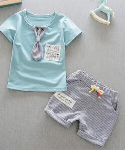 2020 New Baby Shirt Clothing Set Boys Girls Cute Summer Casual Wear Set Cartoon Mustache Top Denim Set Children's Clothes 1-4 Ye