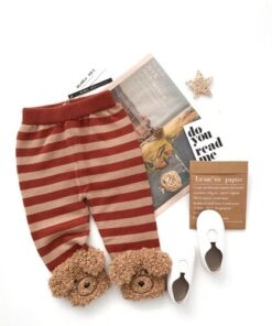 Tonytaobaby Autumn and Winter New Boys and Girls Thick Stripe Three-dimensional Animal Bottomed Knitted Pants