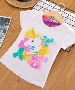2020 3 5 6 7 8 Years Unicorn Girls T-Shirt Boys Short Sleeve Tee Tops Kids Cartoon Printing Clothes Children Birthday Party Wear