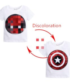 Changing Color and Pattern Switchable Sequins Boys TShirts Kid Fashion Marvel Hero T Shirt Children Top Clothes Summer
