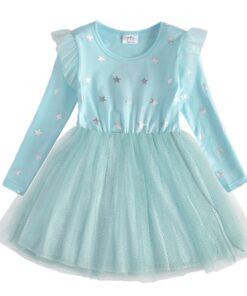 VIKITA Girls Princess Dresses Kids Cartoon Vestidos Children Autumn Dress Kids Dress for Girls Long Sleeve Unicorn Dresses