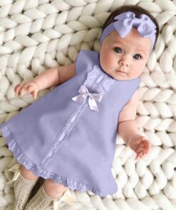 Newborn Baby Girl Dress Sleeveless Casual Maxi Bow Dress+Headband Set outfit Bowknot Ruffle Red Clothes Baby Summer Dress