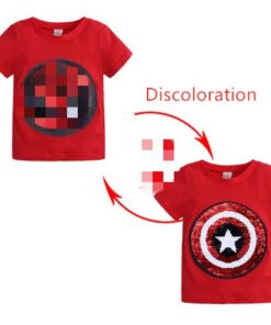 Changing Color and Pattern Switchable Sequins Boys TShirts Kid Fashion Marvel Hero T Shirt Children Top Clothes Summer