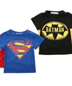 2020 Kids Boys T-shirt Tops with Cape Superman Batman Children summer Short Sleeve t-shirt Tee tops Baby Boys Clothes custume