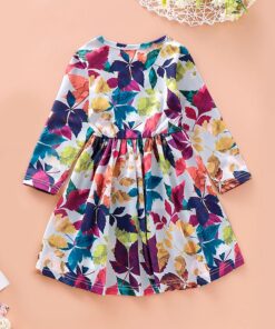 New Dress Girl Kids Children Clothing Cotton Colorful Floral Printed Casual O-Neck Princess Long Sleeve Dress Girls Dresses