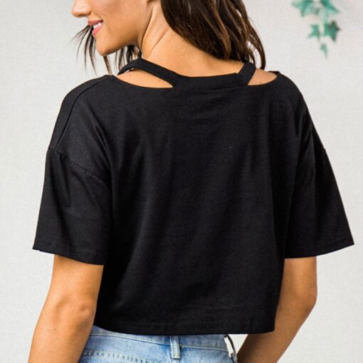 Sexy V-neck tops Harajuku Casual Planet Printed Girls Short Sleeve Top Crop T-Shirt summer tops for women Korean Black gothic