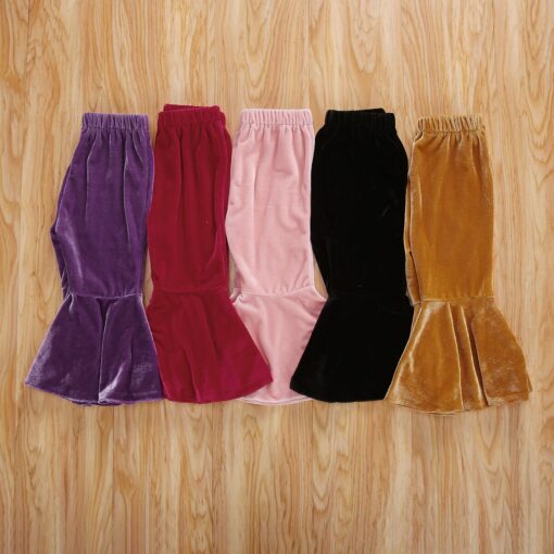 2020 New Toddler Kids Baby Girl Elastic Waist Velvet Flare Pant Bell Bottom Autumn Clothes