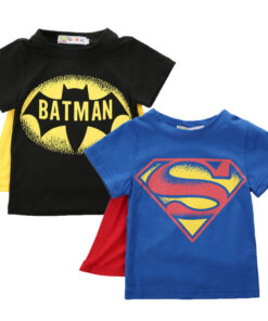 2020 Kids Boys T-shirt Tops with Cape Superman Batman Children summer Short Sleeve t-shirt Tee tops Baby Boys Clothes custume