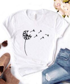 Wildflower Dandelion Women White Print T-Shirt Summer Girl Casual Funny Clothes Lady Yong 90s Harajuku Top Tee,Drop Ship