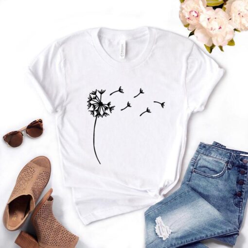 Wildflower Dandelion Women White Print T-Shirt Summer Girl Casual Funny Clothes Lady Yong 90s Harajuku Top Tee,Drop Ship