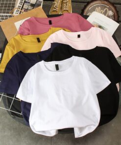 Tshirt Women T Shirt 2020 Summer Korean New Loose Solid Color Girls Clothes Generation Vintage Tops Women t-shirt WBX321