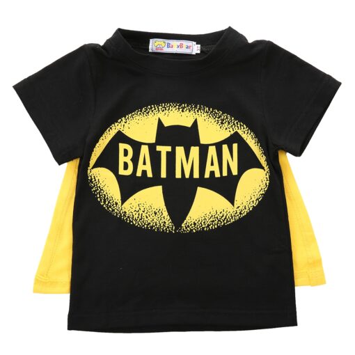 2020 Kids Boys T-shirt Tops with Cape Superman Batman Children summer Short Sleeve t-shirt Tee tops Baby Boys Clothes custume
