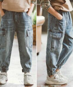 New Jeans For Boys Solid Jeans Pants For Boys Velcro Cargo Pants Kids Jeans Boy Spring Autumn Casual Teenage Clothes For Boys