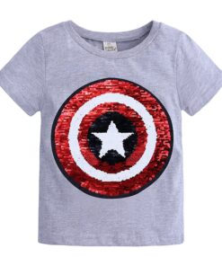 Changing Color and Pattern Switchable Sequins Boys TShirts Kid Fashion Marvel Hero T Shirt Children Top Clothes Summer