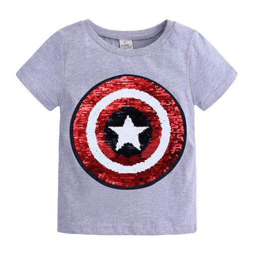 Changing Color and Pattern Switchable Sequins Boys TShirts Kid Fashion Marvel Hero T Shirt Children Top Clothes Summer