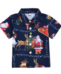 Autumn Baby Boy Short Sleeve Christmas Cartoon Print T-Shirts Kids Tops Casual Blouse 1-6Y T-Shirts