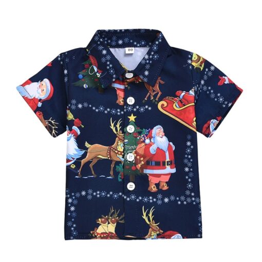 Autumn Baby Boy Short Sleeve Christmas Cartoon Print T-Shirts Kids Tops Casual Blouse 1-6Y T-Shirts
