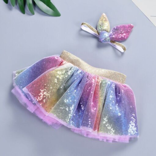 Baby Photography Clothing Newborn Baby Kid Girl Bow Sequin Colorful Rainbow Tutu Skirt Photo Costume Prop 0-5T Without Headband