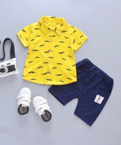 2020 New Baby Shirt Clothing Set Boys Girls Cute Summer Casual Wear Set Cartoon Mustache Top Denim Set Children's Clothes 1-4 Ye