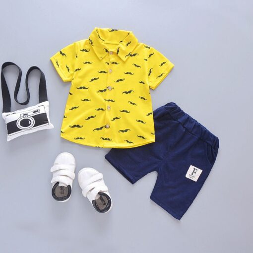 2020 New Baby Shirt Clothing Set Boys Girls Cute Summer Casual Wear Set Cartoon Mustache Top Denim Set Children's Clothes 1-4 Ye