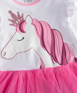 VIKITA Girls Princess Dresses Kids Cartoon Vestidos Children Autumn Dress Kids Dress for Girls Long Sleeve Unicorn Dresses