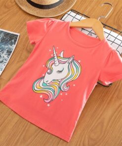 2020 3 5 6 7 8 Years Unicorn Girls T-Shirt Boys Short Sleeve Tee Tops Kids Cartoon Printing Clothes Children Birthday Party Wear