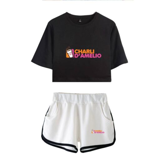New Charli DAmelio Ice Coffee Splatter Women Two Piece Set Shorts+lovely T-shirt Sexy charli damelio merch Sport suit Girl