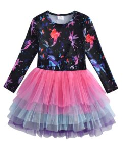 VIKITA Girls Princess Dresses Kids Cartoon Vestidos Children Autumn Dress Kids Dress for Girls Long Sleeve Unicorn Dresses