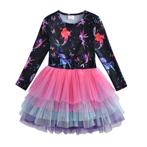 VIKITA Girls Princess Dresses Kids Cartoon Vestidos Children Autumn Dress Kids Dress for Girls Long Sleeve Unicorn Dresses