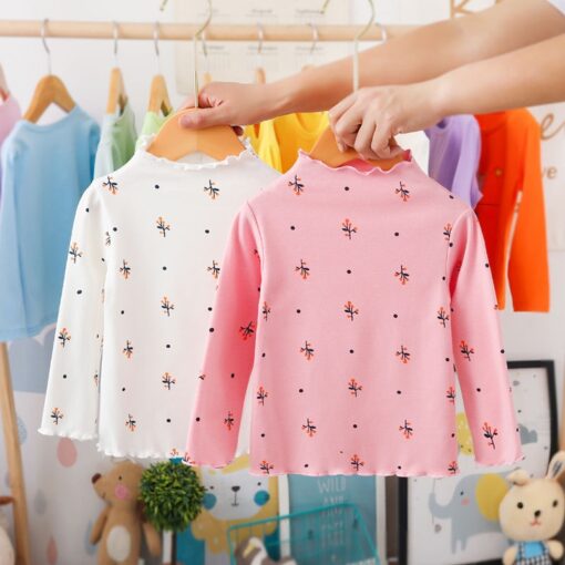 Turtleneck Girls T-shirts Long Sleeve Shirts For Kids 1-6 Years Children Bottom Spring Autumn Toddler Tees Baby Outerwear