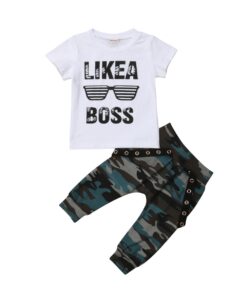 Baby Boys Clothes 2020 Hip Hop Short Sleeve Summer Toddler Infant Like A Boss Letter Tops T-shirt Camo Pants Outfits 2Pcs