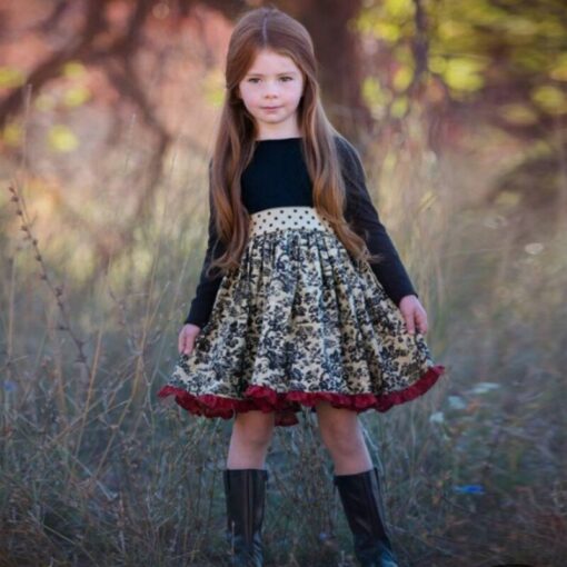 2020 INS Girls Spring and Autum Dress Kids Flower Pastoral Style Striped Long-sleeved Dresses England Cute Princess for Children