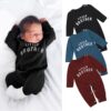 Newborn Infant Baby Boy Girl Button Letter Long Sleeve Romper Jumpsuit Playsuit Clothes Christmas Organic Cotton Baby Clothing