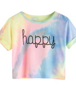 Tie Dye T-Shirts Tops Kids Casual Girls Happy Letter Printed Children tshirt 2020 Summer tshirt for woman Short Sleeve Tees