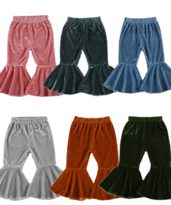 Infant Kids Baby Girls Velvet Bell-Bottoms Baby Children Long Flared Trousers Retro Casual Elastic Waist Pants for Kids 6M-6T