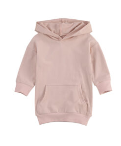 1-5Y Infant Kids Baby Girl Long Sleeve Hooded Dress Solid Color Pullover Clothes Autumn Winter Warm Top for Children
