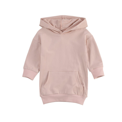 1-5Y Infant Kids Baby Girl Long Sleeve Hooded Dress Solid Color Pullover Clothes Autumn Winter Warm Top for Children