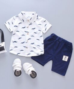 2020 New Baby Shirt Clothing Set Boys Girls Cute Summer Casual Wear Set Cartoon Mustache Top Denim Set Children's Clothes 1-4 Ye
