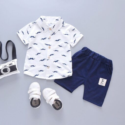 2020 New Baby Shirt Clothing Set Boys Girls Cute Summer Casual Wear Set Cartoon Mustache Top Denim Set Children's Clothes 1-4 Ye
