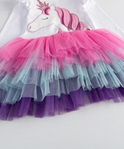 VIKITA Girls Princess Dresses Kids Cartoon Vestidos Children Autumn Dress Kids Dress for Girls Long Sleeve Unicorn Dresses