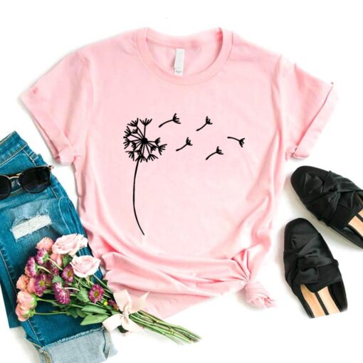 Wildflower Dandelion Women White Print T-Shirt Summer Girl Casual Funny Clothes Lady Yong 90s Harajuku Top Tee,Drop Ship